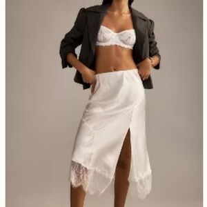 Anthropologie White Bias-Cut Lace Trim Midi Skirt